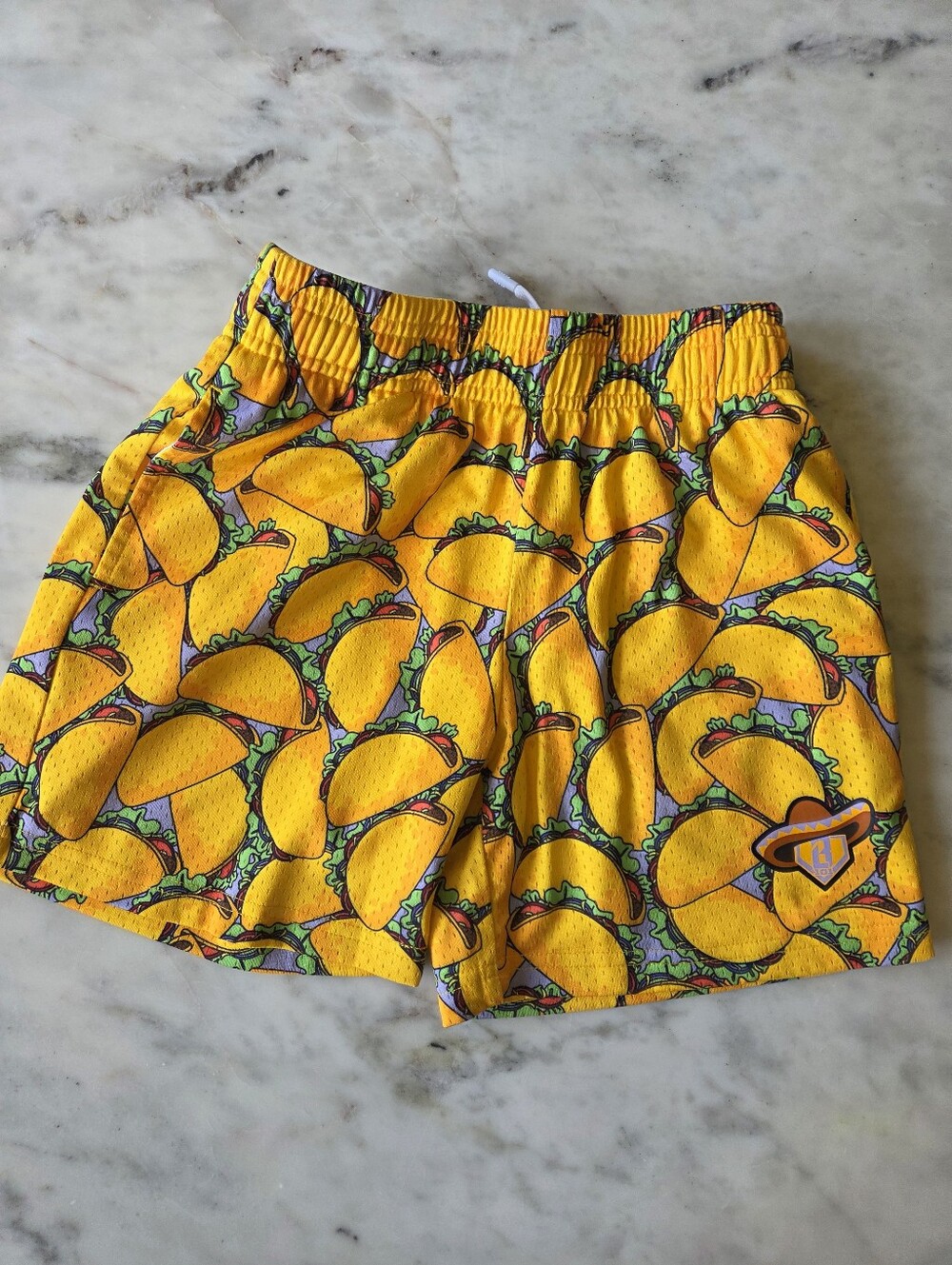 NWOT Baseball Lifestyle 101 Youth Small Yellow Taco Print Athletic Shorts